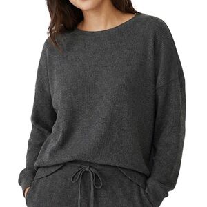 Aritzia TNA Waffle Crewneck Top Charcoal Gray Size 2 (Medium) Long Sleeve